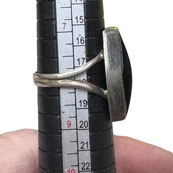 Vintage Modernist MCM Sterling Silver Ring Black Onyx Marquise Cut Stone Size 8 - Picture 6 of 10